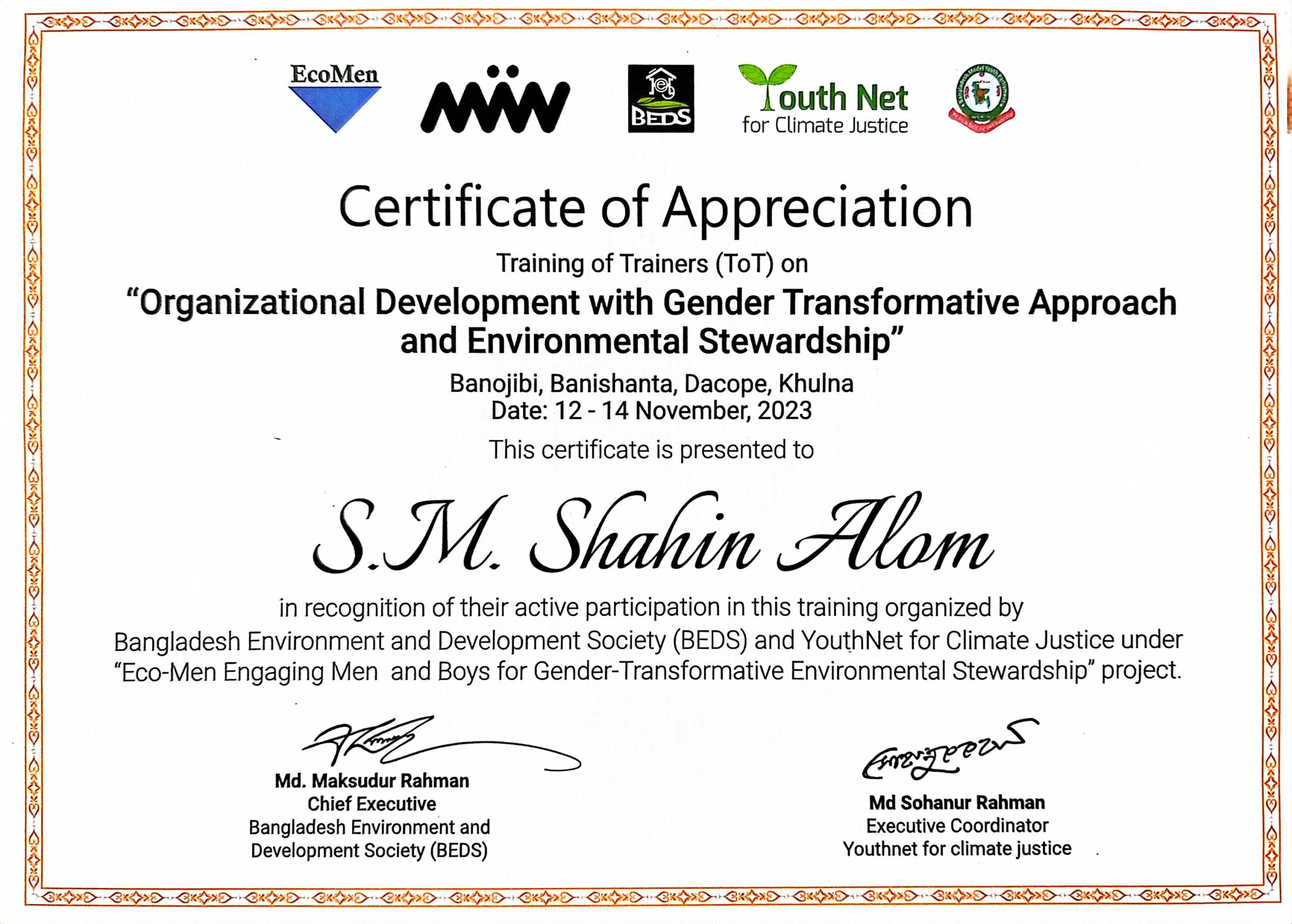 Organizational Development with Gender Transformative Approach and Environmental Stewardship